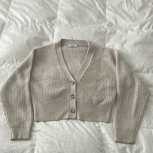 Aritzia Babaton Cropped Cardigan in Heathered Oat